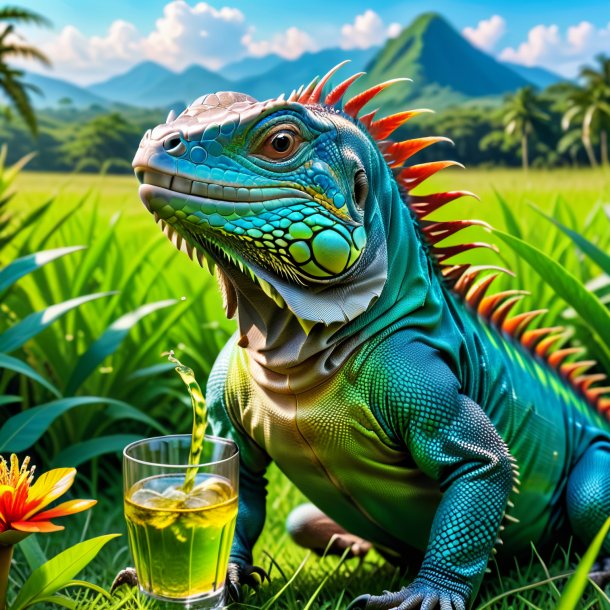 Photo of a drinking of a iguana in the meadow