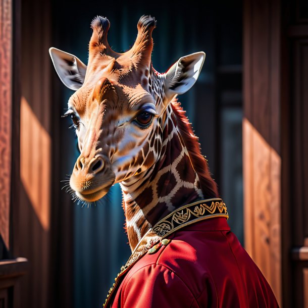 Foto de una jirafa en una chaqueta roja