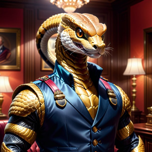 Illustration of a cobra in a vest in the house