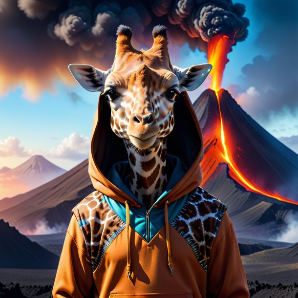 Picture of a giraffe in a hoodie in the volcano