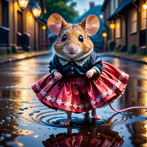 Picture of a mouse in a skirt in the puddle