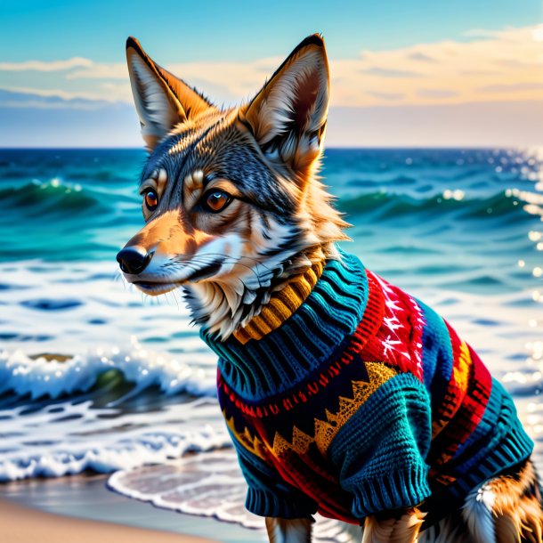 Photo of a jackal in a sweater in the sea