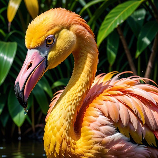 Foto de un flamenco amarillo llorando