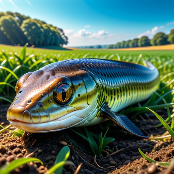 Picture of a resting of a eel on the field