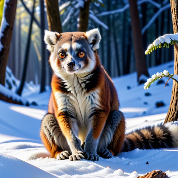 Pic of a waiting of a lemur in the snow