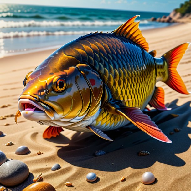 Drawing of a carp in a coat on the beach