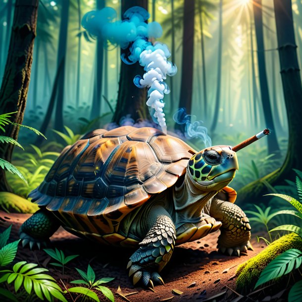 Image of a smoking of a tortoise in the forest