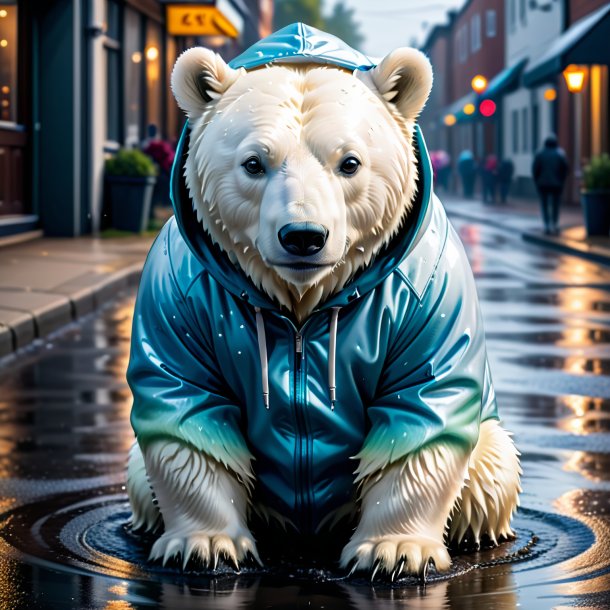 Picture of a polar bear in a hoodie in the puddle