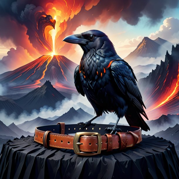 Illustration of a crow in a belt in the volcano