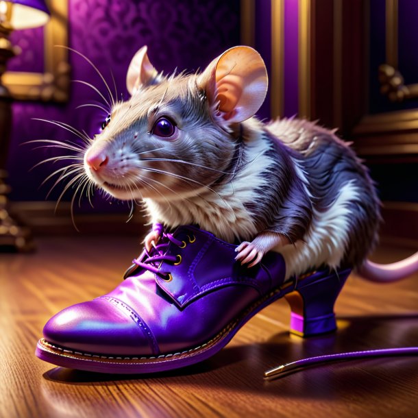 Photo d'un rat dans des chaussures violettes