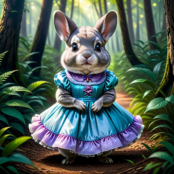 Picture of a chinchillas in a dress in the forest