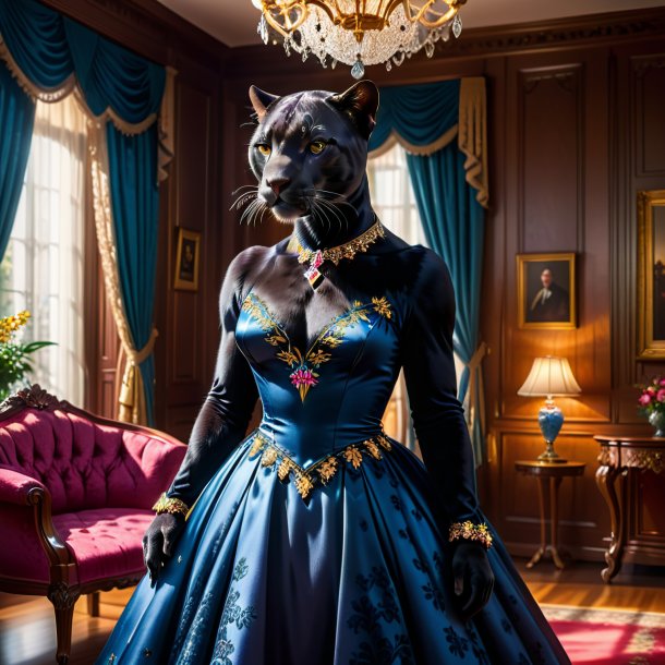 Photo of a panther in a dress in the house