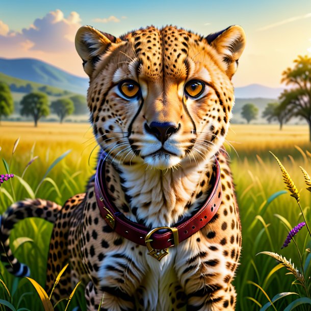 Illustration of a cheetah in a belt in the meadow