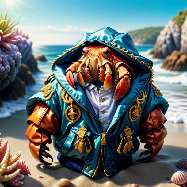 Illustration of a hermit crab in a jacket in the sea