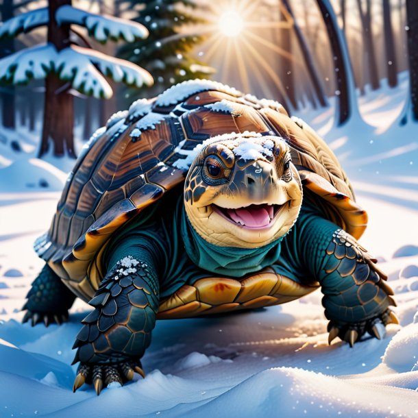 Picture of a smiling of a tortoise in the snow