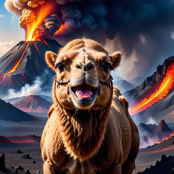 Pic of a crying of a camel in the volcano