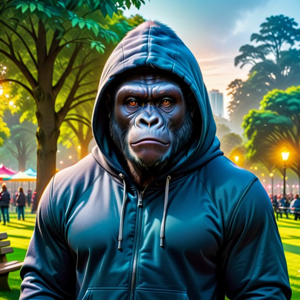 Picture of a gorilla in a hoodie in the park