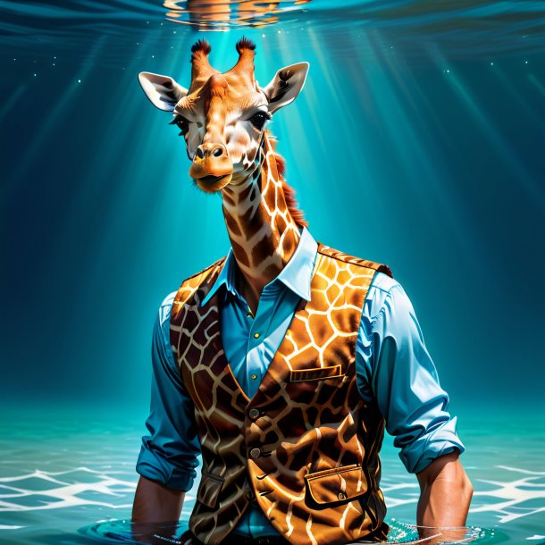 Illustration of a giraffe in a vest in the water