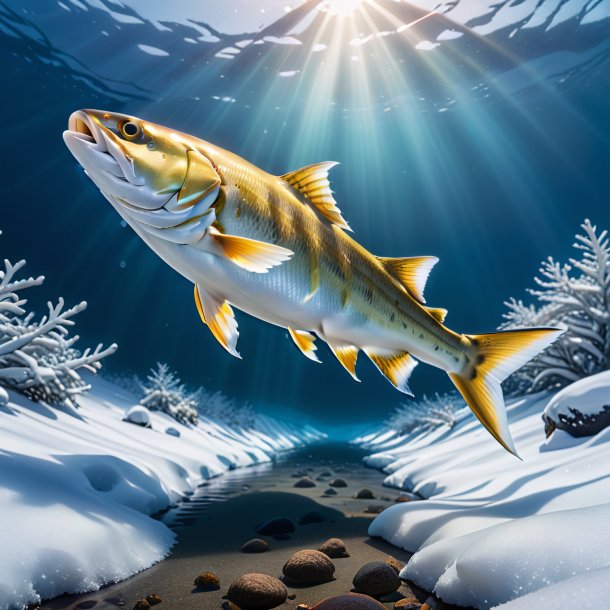 Image of a swimming of a haddock in the snow