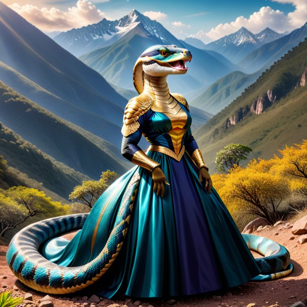 Imagem de uma cobra rei em um vestido nas montanhas