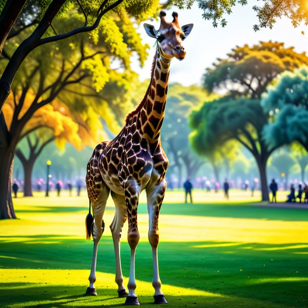 Foto de una jirafa en un pantalón en el parque