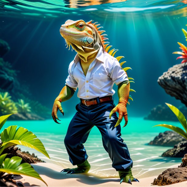 Picture of a iguana in a trousers in the water