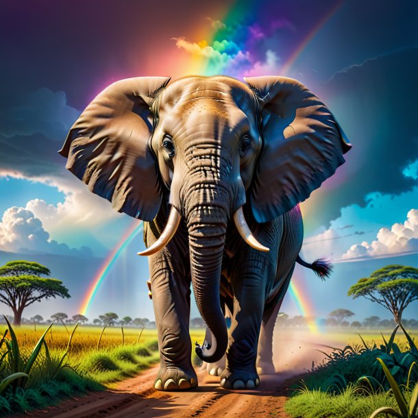 Foto de un elefante enojado en el arco iris