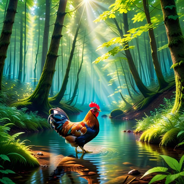 Pic of a swimming of a hen in the forest