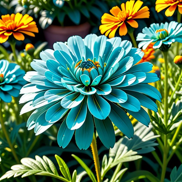 "image of a aquamarine marigold, garden"