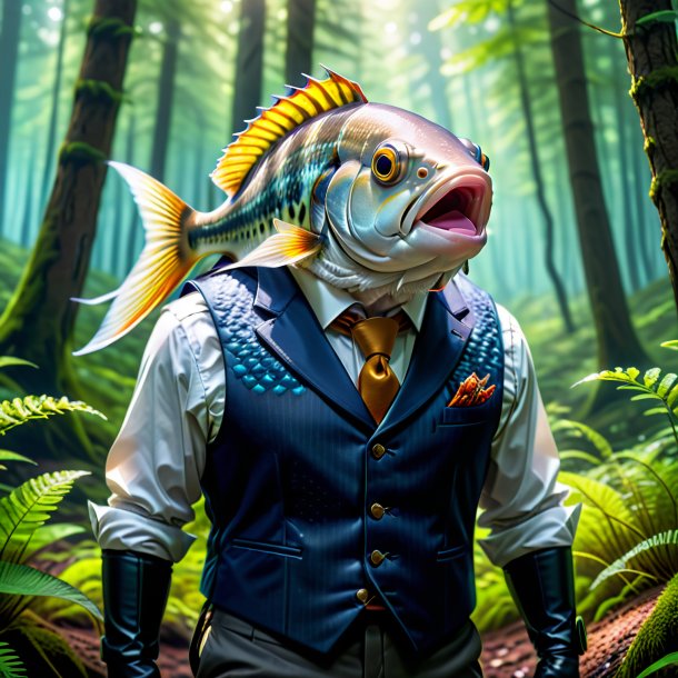 Pic of a fish in a vest in the forest