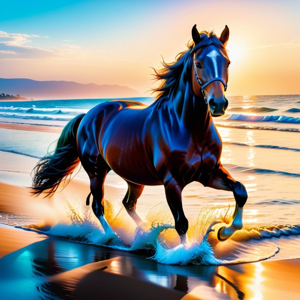 Picture of a swimming of a horse on the beach