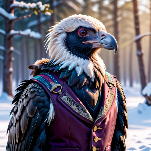 Photo of a vulture in a vest in the snow