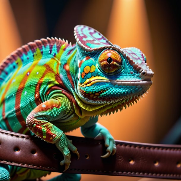 Picture of a chameleon in a brown belt