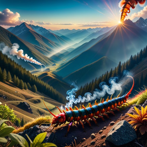 Image of a smoking of a centipede in the mountains