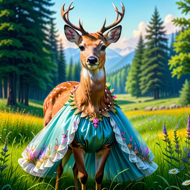 Pic of a deer in a dress in the meadow