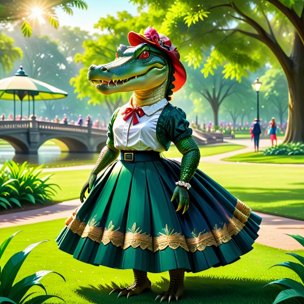 Illustration of a alligator in a skirt in the park