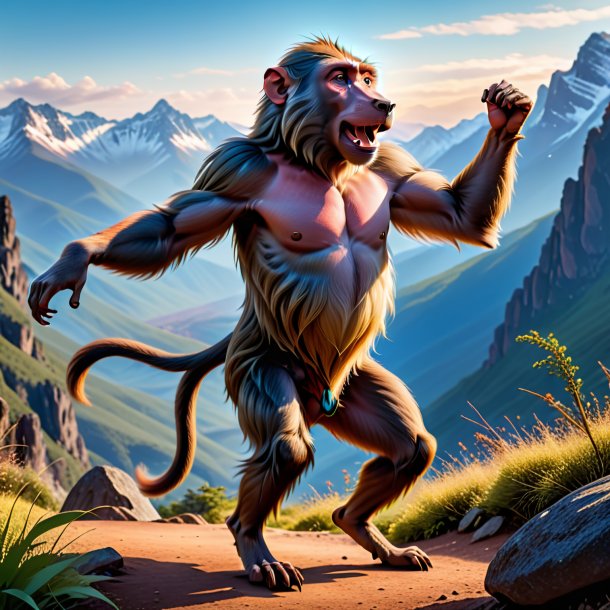 Picture of a dancing of a baboon in the mountains