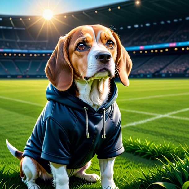 Ilustración de un beagle en una sudadera con capucha en el campo