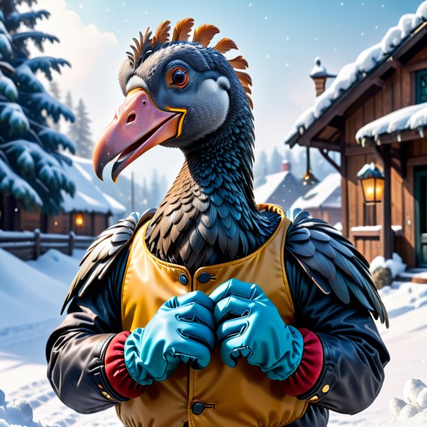 Imagen de un dodo en guantes en la nieve