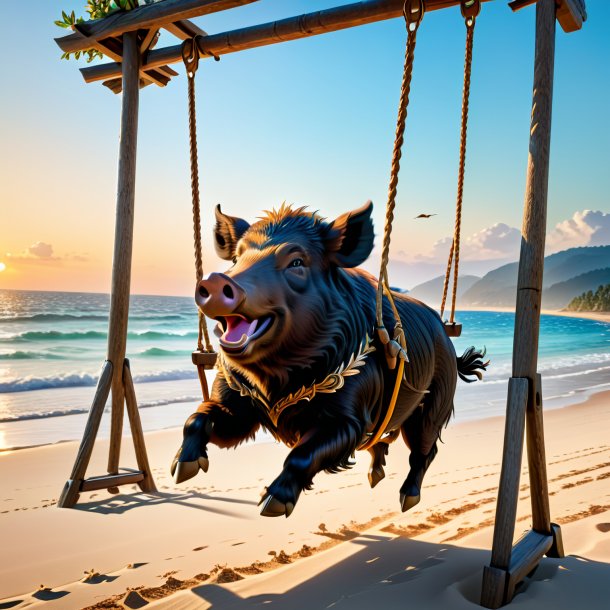 Pic of a swinging on a swing of a boar on the beach