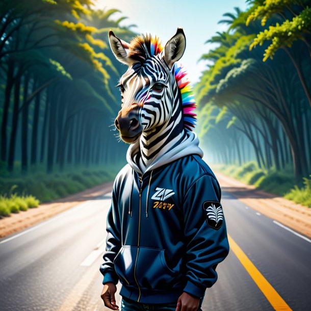 Illustration of a zebra in a hoodie on the road