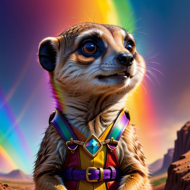 Illustration of a meerkat in a belt on the rainbow