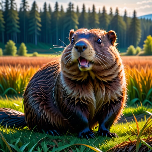 Photo of a waiting of a beaver on the field