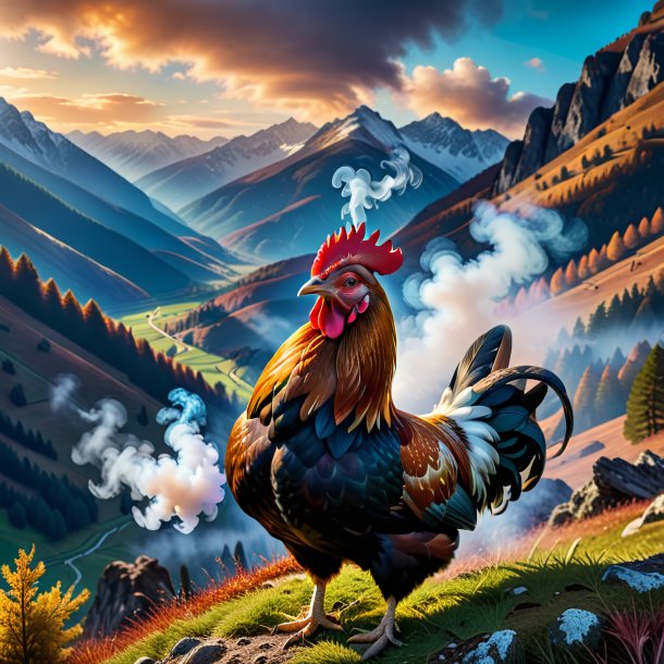 Image of a smoking of a hen in the mountains