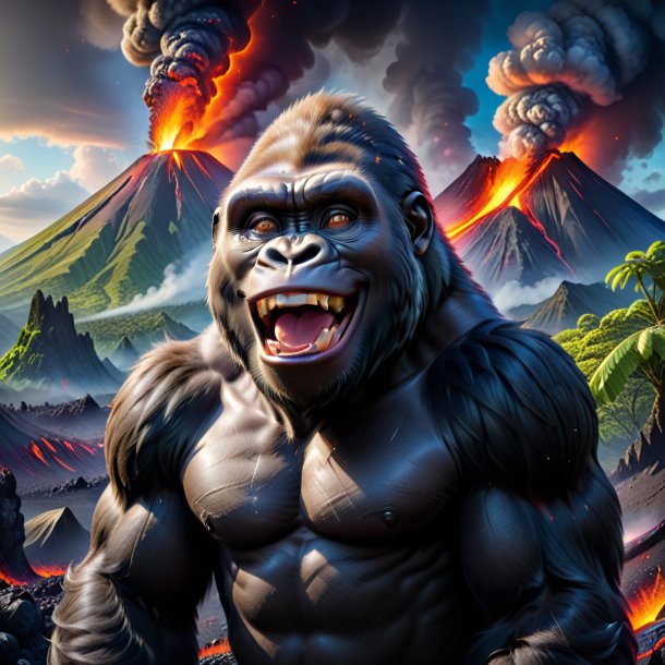 Image of a smiling of a gorilla in the volcano