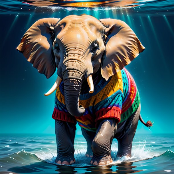 Drawing of a elephant in a sweater in the water