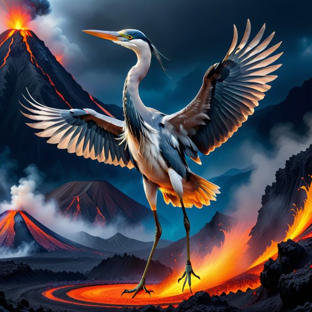 Photo of a dancing of a heron in the volcano