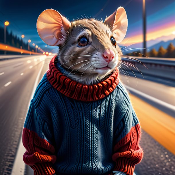 Drawing of a rat in a sweater on the highway