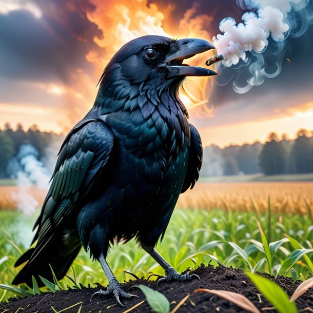 Pic of a smoking of a crow on the field