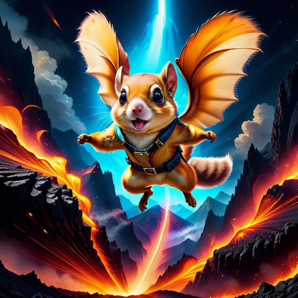 Illustration of a flying squirrel in a belt in the volcano